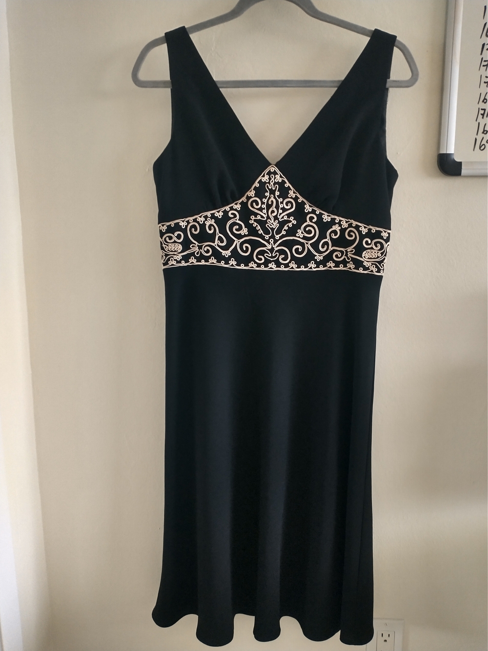 Maggy London Petites Size 10 - Black Dress with Cream Embroidered Waist
